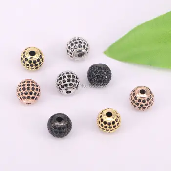 

30Pcs DIY Jewelry Spacer Beads 6mm 8mm 10mm Black/Gold/Rose Gold Best Quality Micro Pave Black CZ Metal Round Beads