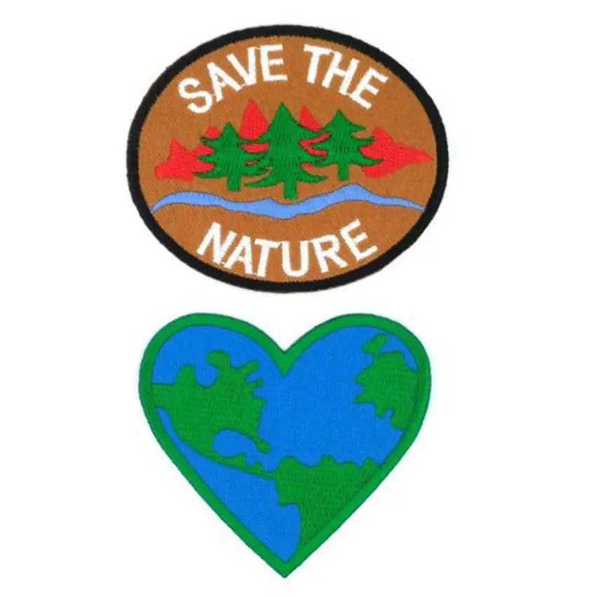 

2Pcs Save The Nature and Love Earth Applique Patches for Jacket Cloth Iron On Badge Patch Stickers Apparel Accessories
