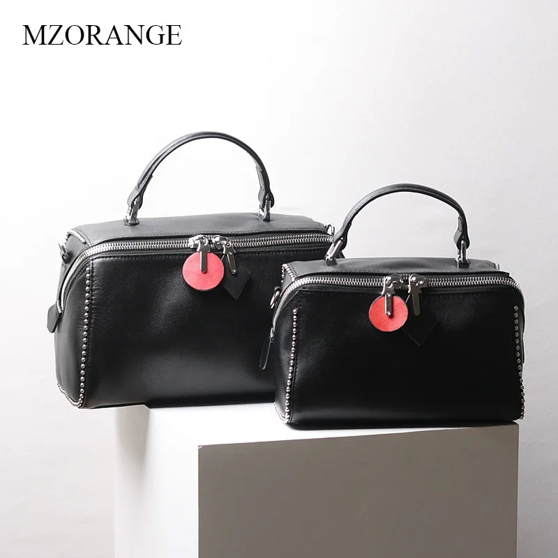 

MZORANGE 2018 new Cow Leather Boston Bag Woman Motorcycle Bag Luxury Mini Hhandbags Designer Lady Shoulder Bag Crossbody Bag