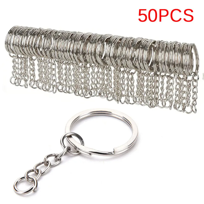 

50Pcs Polished Silver Color 25mm/30mm Keyring Keychain Split Ring With Short Chain Key Rings Women Men DIY Key Chains Accessorie