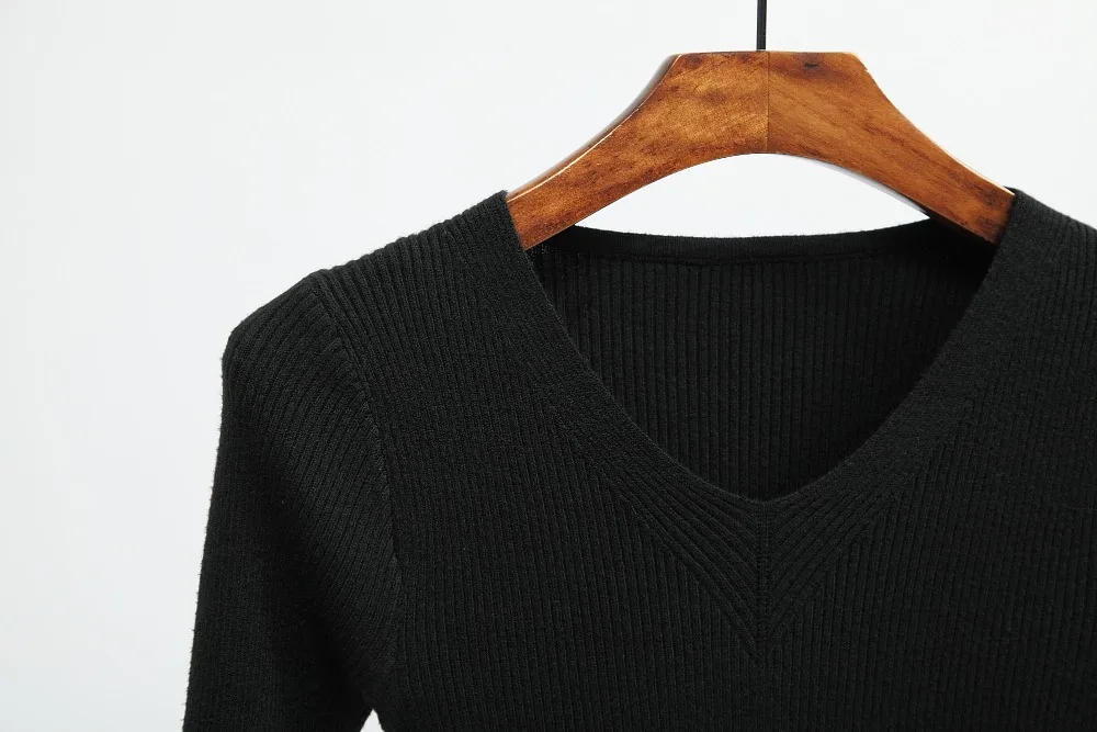 Женский свитер с v-образным вырезом, тонкий сексуальный пуловер, новинка, осенне-зимние топы, женские вязаные пуловеры, рубашка с длинным рукавом, Женский Бренд