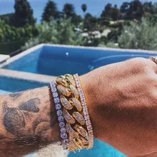 Мужской s хип-хоп Iced Out браслет Сияющий круглый режущий AAA CZ кубический цирконий теннисные браслеты Мужской Шикарный Браслет побрякушка браслет