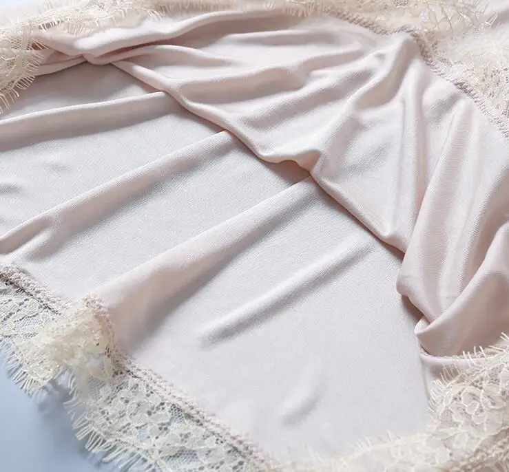 Women 50% Silk 50% Viscose Knit Silk Lace Neck Full Slip Sleepwear Chemise Adjustable Strap TG328