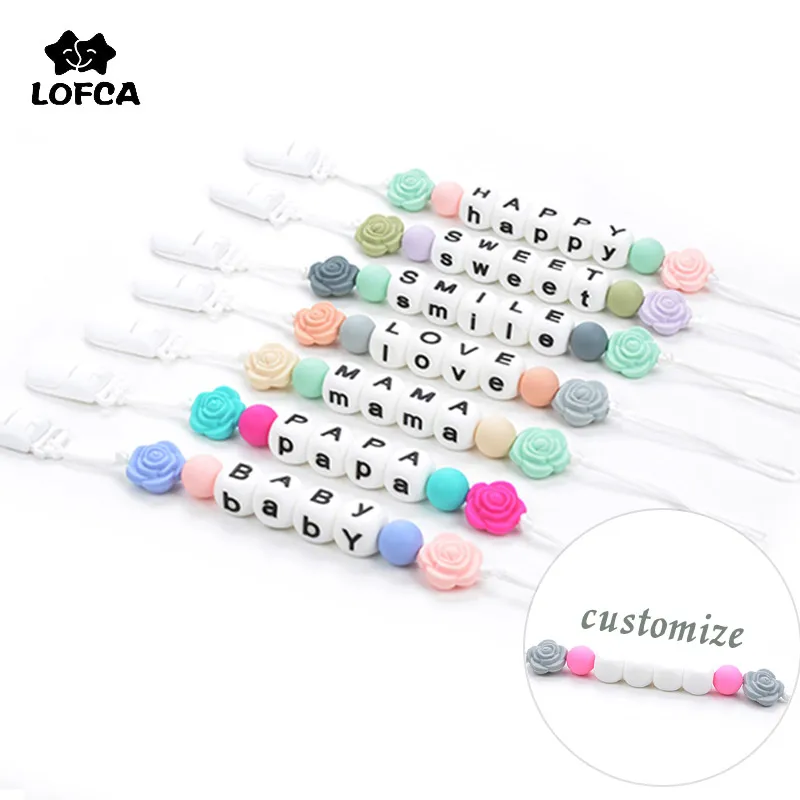 

LOFCA 1PC Silicone Alphabet Pacifier Clips customizable Food Grade Silicone Baby Teething Toy BPA Free Jewelry Rose Flower Beads