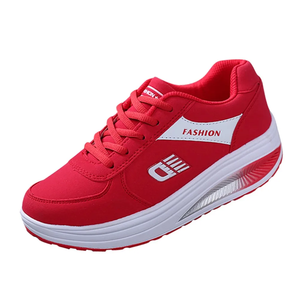 Обувь для бега; женская спортивная обувь; дышащие устойчивые резиновые кроссовки на шнуровке; увеличивающие рост мягкие кроссовки; zapatos de mujer - Цвет: Red