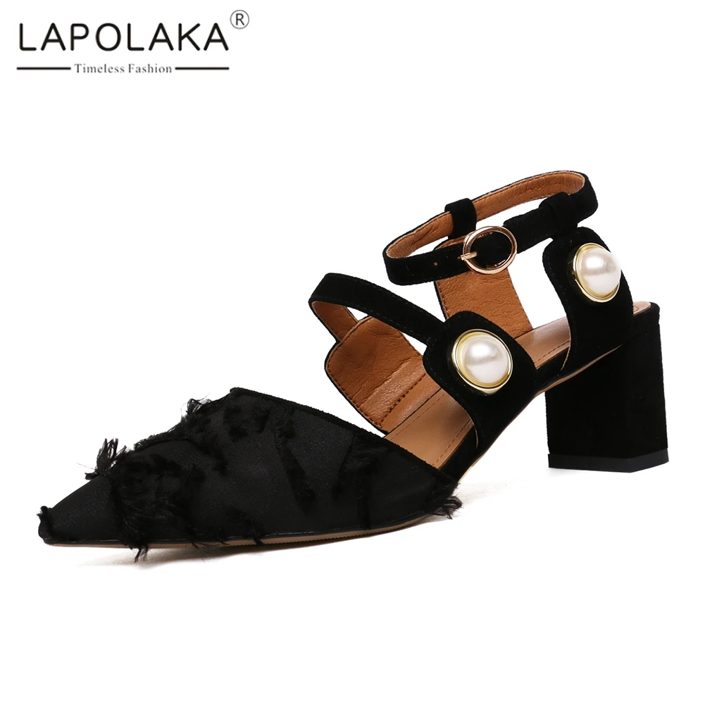 

Lapolaka 2019 New Brand Pearl Sandals Women 2019 Summer Whole Genuine Leather Sandals Sexy Pointed High Heels Shoes Woman