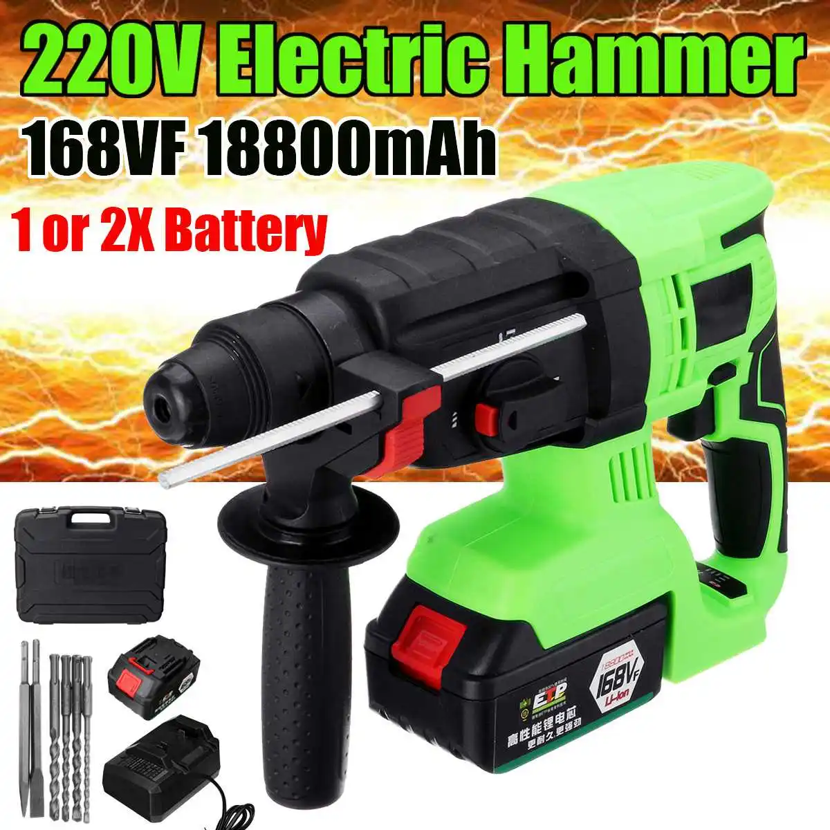 

Newest 220V 18800mAh 168VF Electric Brushless Electric SDS Professional Hammer Drill with 2 Battery Power Tools