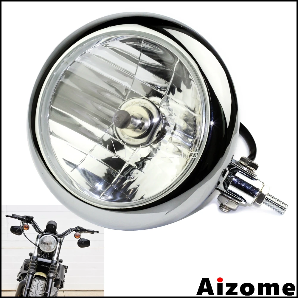 Хромированная фара для мотоцикла H4 6 5 &quot Luz Harley Honda Yamaha Suzuki Cafe Racer Chopper Bobber Custom| |