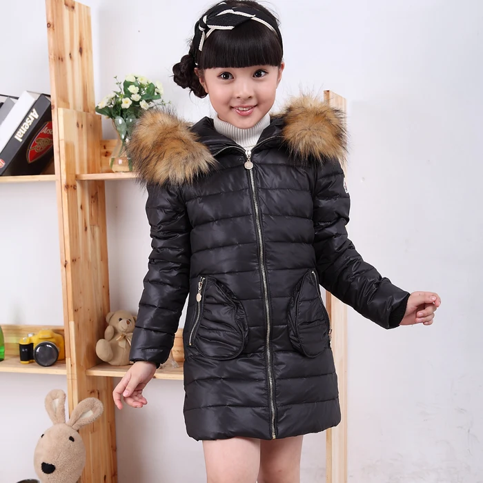 Купить новый зима девушки большой меховой воротник пуховик детский ...