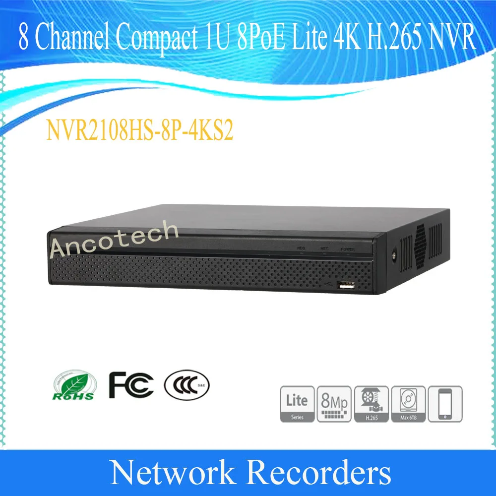 

Free Shipping DAHUA 8Ch Compact 1U 8PoE Lite 4K Network Video Recorde English Version H.265 DHI-NVR2108HS-8P-4KS2