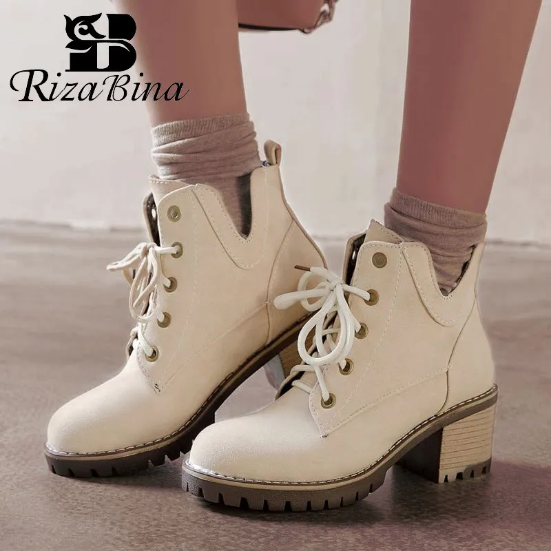 

RIZABINA Office Lady Round Toe Cross Strap Ankle Boots Autumn Winter Fashion Simple Work Short Boots Warm Fur Botas Size 34-43