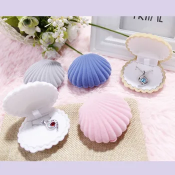 

1 Piece Shell Shape Lovely Velvet Wedding Engagement Ring Box For Earrings Necklace Bracelet Jewelry Display Gift Box Holder