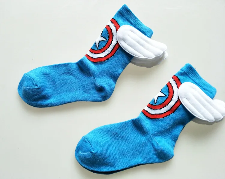 Детские носки с крыльями из мультфильма «Капитан Америка», «Марвел», «Капитан Америка», «супергерой», «Счастливый ребенок», компрессионные хлопковые теплые Забавные милые модные носки для малышей