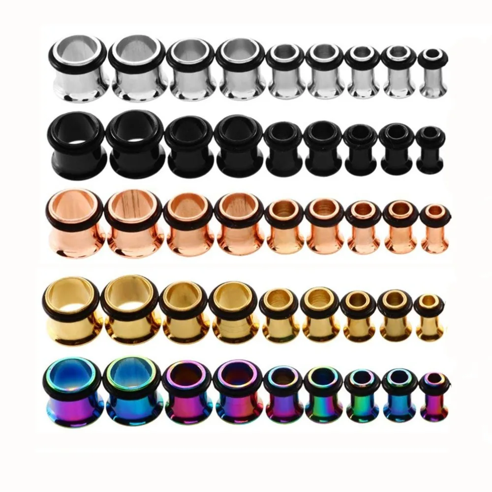 

18 Pcs/lot Single Flared Flesh Tunnel Plugs Kit Stretcher Gauges Set 316l Stainless Steel Ear Expander Piercing Body Jewelry