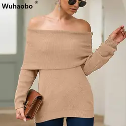 Wuhaobo 2019 новый свитер черный, хаки, белый, светло-серый, одношейный без бретелек, сексуальный тонкий свитер, топ, вязаный свитер женский