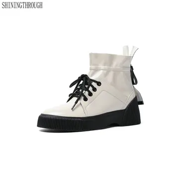 

Women flat platform Ankle Boots Round Toe Casual Sneakers Autumn Winter genuine leather Shoes Woman Basic Motorcycle Boots