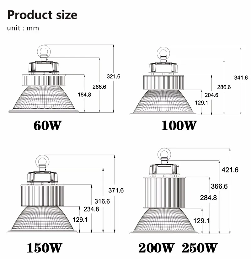 60 Вт 100 150 200 250 Led высокий свет залива Factoriy мастерская склада супер рынок Бесплатная доставка