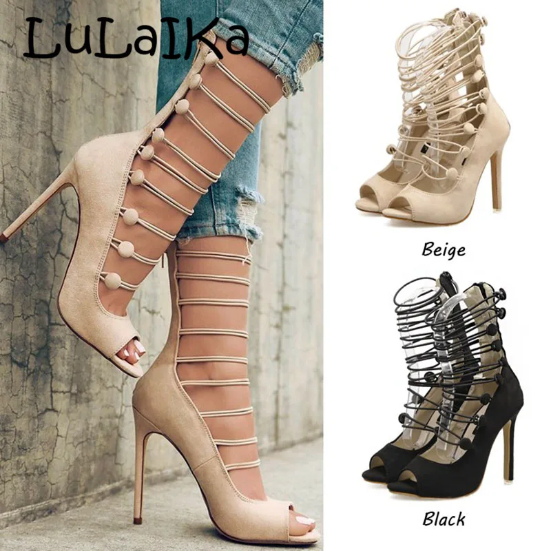

2018 Solid color Heels Women Pumps Pointed Toe Strappy Brand Design Gladiator Pumps Wedding Party Lady High Heel Sandals 11cm