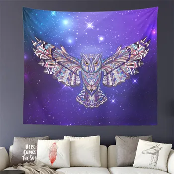 

3D Galaxy Animal Owl Print Tapestry Colorful Wall Hanging White Purple Wall Carpet Soft Thin Blanket Home Decor D40