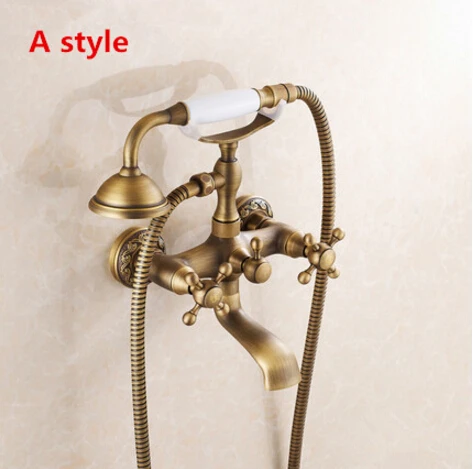 High quality Luxury Antique Brass Rainfall Shower Set Faucet + Tub Mixer Tap + Handheld Shower Wall Mounted Bathtub Faucet set High quality Luxury Antique Brass Rainfall Shower Set Faucet + Tub Mixer Tap + Handheld Shower Wall Mounted Bathtub Faucet set