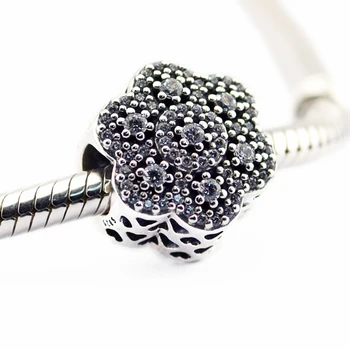 

Fits Brand Charms Bracelet 925 Sterling Silver Beads Ice Floral Charm Clear Cubic Zirconia Jewelry DIY Winter