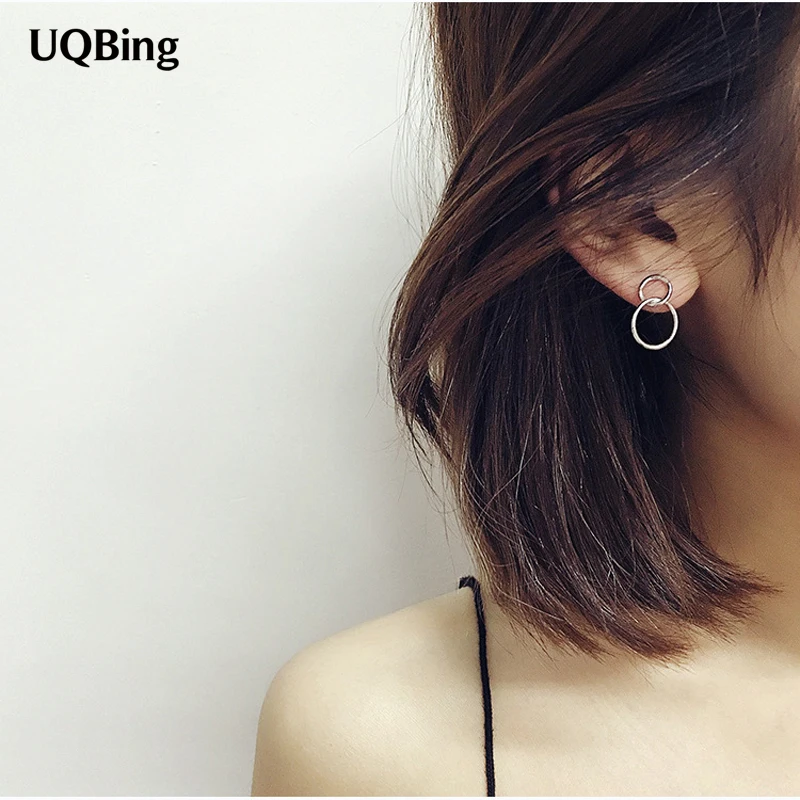 Free Shipping 2016 New Arrivals Double Circel Stud Earring Silver Color For Women Jewelry Pendientes Brinco | Украшения и