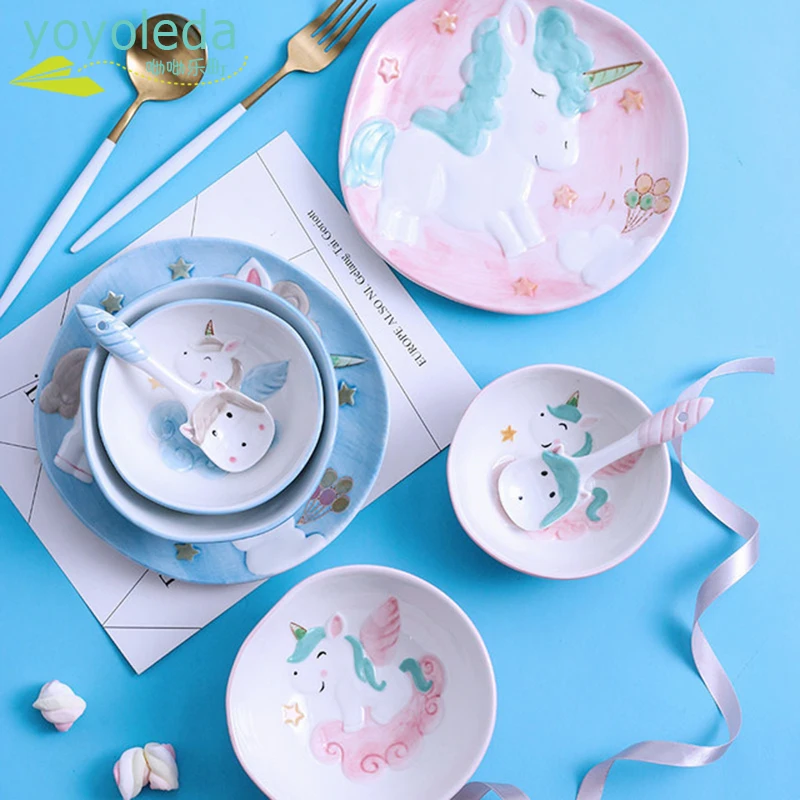 Творческий Керамическая посуда наборы Симпатичный мультфильм Unicorn фарфоровый