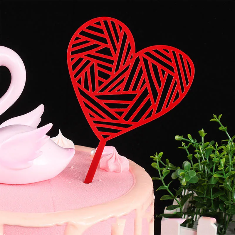 Украшения для торта в форме сердца с золотым блеском, акриловые, Новые вечерние украшения на день рождения - Цвет: 5 Red