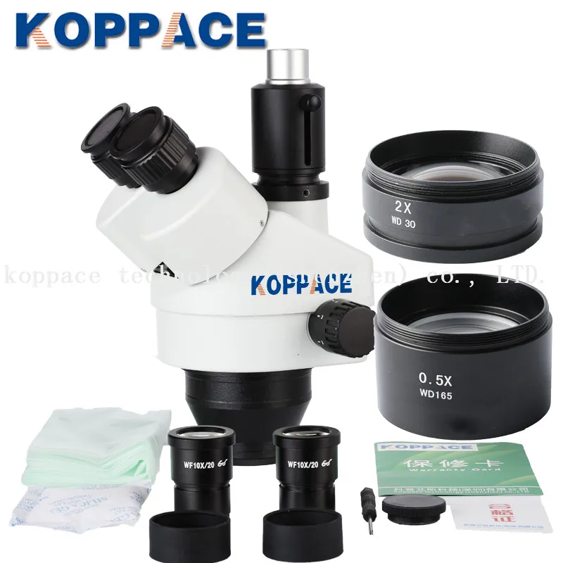 KOPPACE 3.5X-90X тринокулярное увеличение стерео, для мобильного телефона ремонт микроскоп 10X окуляры включает 0.5X/2X объектив, светодиодный кольцевой свет