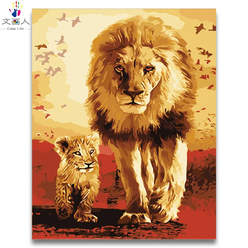

Coloring By Numbers Africa Lions and Cubs pictures Paintings drawing By Numbers Animals with kits on canvas for kids 40x50framed