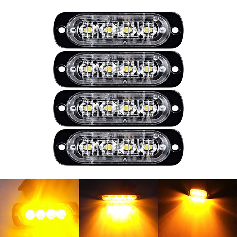4X Side strobe marker lights Car Truck 6 LED Amber Flashing Emergency