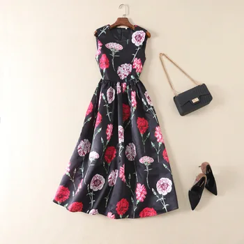 

European and American women's fashion 2019 spring new style Flower fashion printing sleeveless Temperamental vest dress