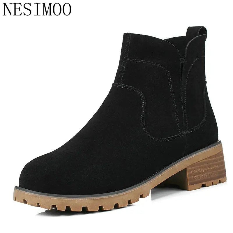 Nesimoo Tamaño Moda Western Punta Med Plaza 34 Redonda Ante Vaca 40 Botas Para La Otoño Forro Mujer Cómodo marrón 2018 Tacón Botines De Negro rAqrtWOHZ5