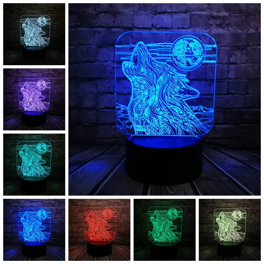 

NEW Animal Howl Wolf 3D Lamp LED USB Table Night Light Multicolor Lava RGB Lighting Luminaria Christmas Switch Touch Remote