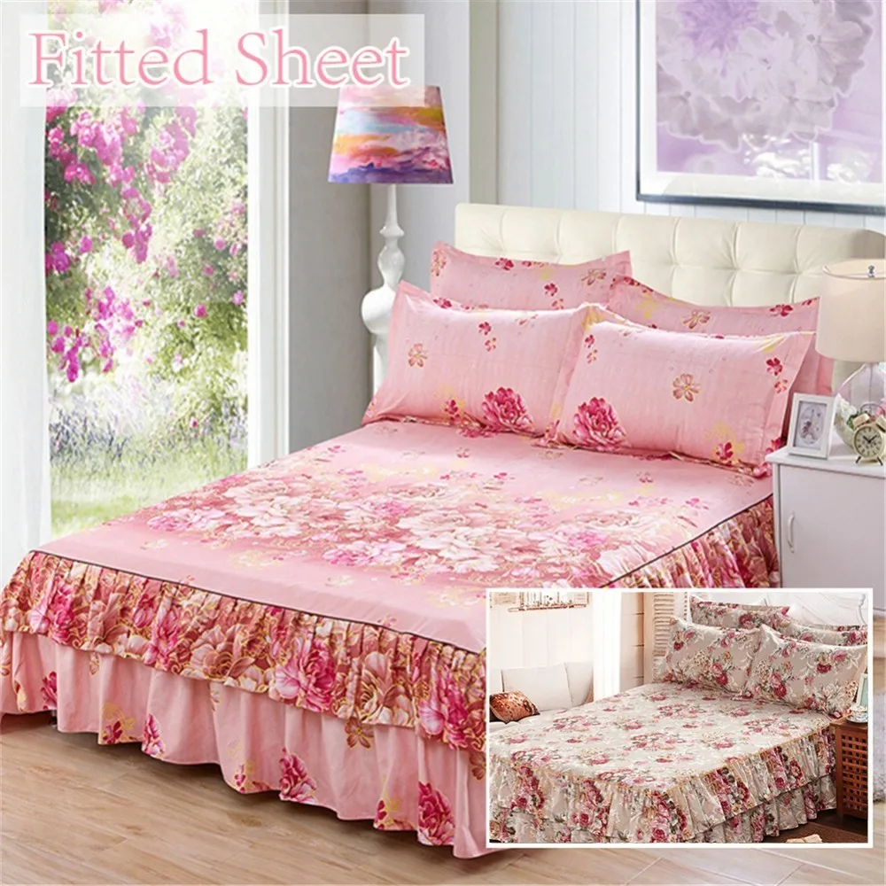 

New Style Sanding Thickened Bed Skirt Dual Layers Bed Cover Fitted Sheet Queen Bed Skirt Dust Ruffle For Wedding Home