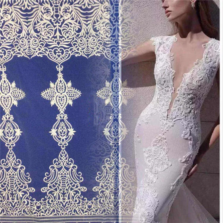 

Beautiful embroidery lace fabric for wedding dress off white color African tulle lace fabric fashion french net lace fabric