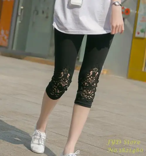 CHSDCSI Hollow Out Lace Pants Summer New 2021 Casual Capris For Women Slim Elastic Cotton Gray White Ladies Capris leggings Leggings