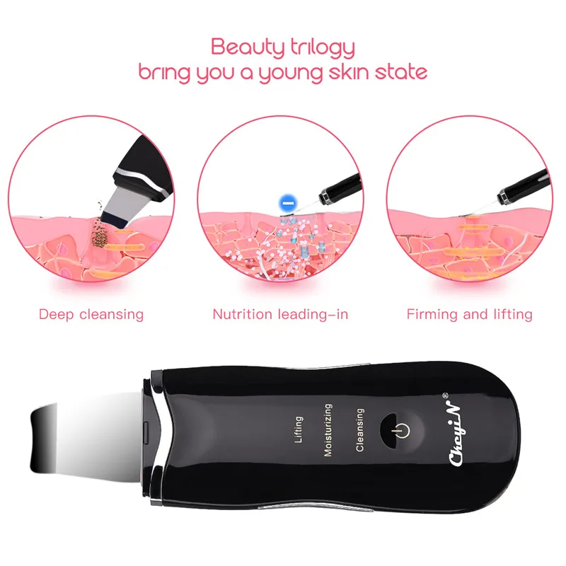 Professional Ultrasonic Facial Skin Scrubber Ion Deep Face Lifting Cleaning Peeling Rechargeable Device Beauty Care Instrument40