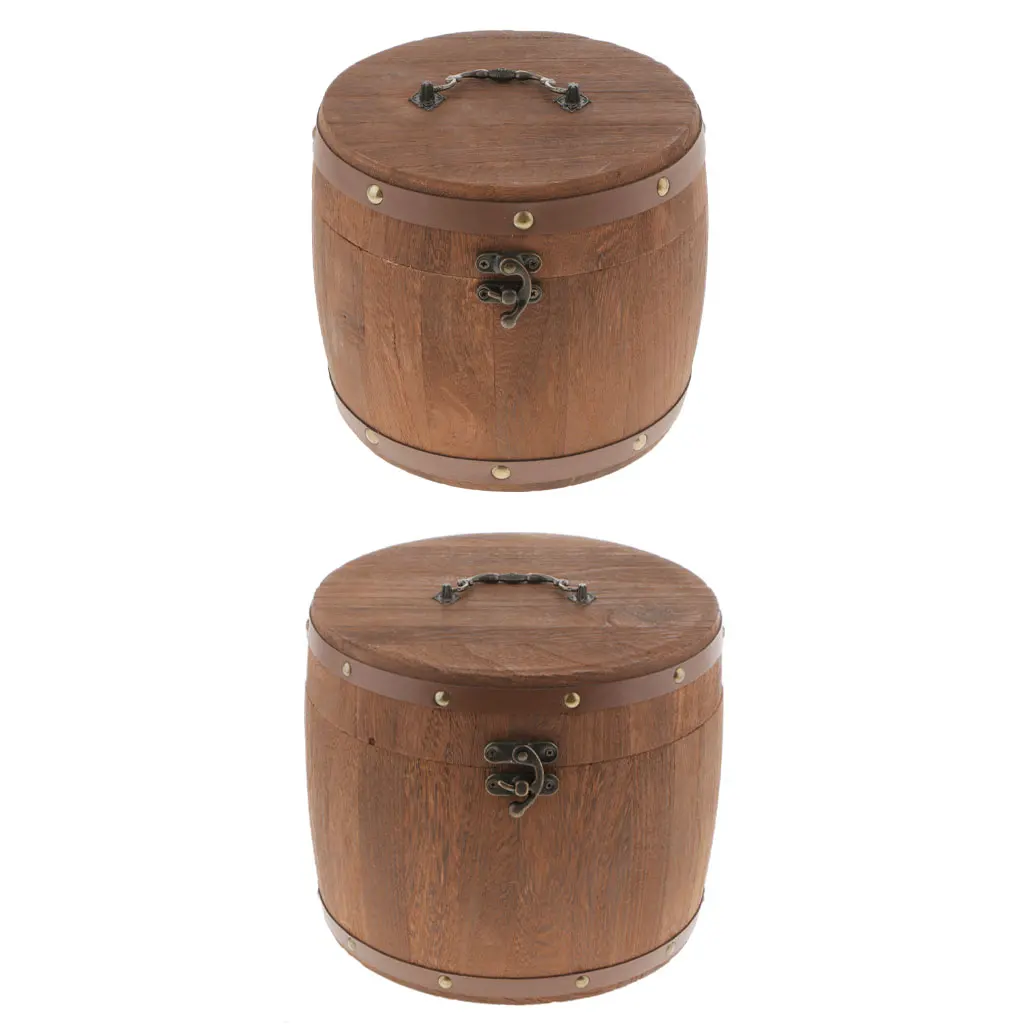 2Pcs 18x16cm Vintage Wooden Sealed Storage Cans Food Storage Canister Tea Coffee Spice Bean Flour Herbal Container Caddy
