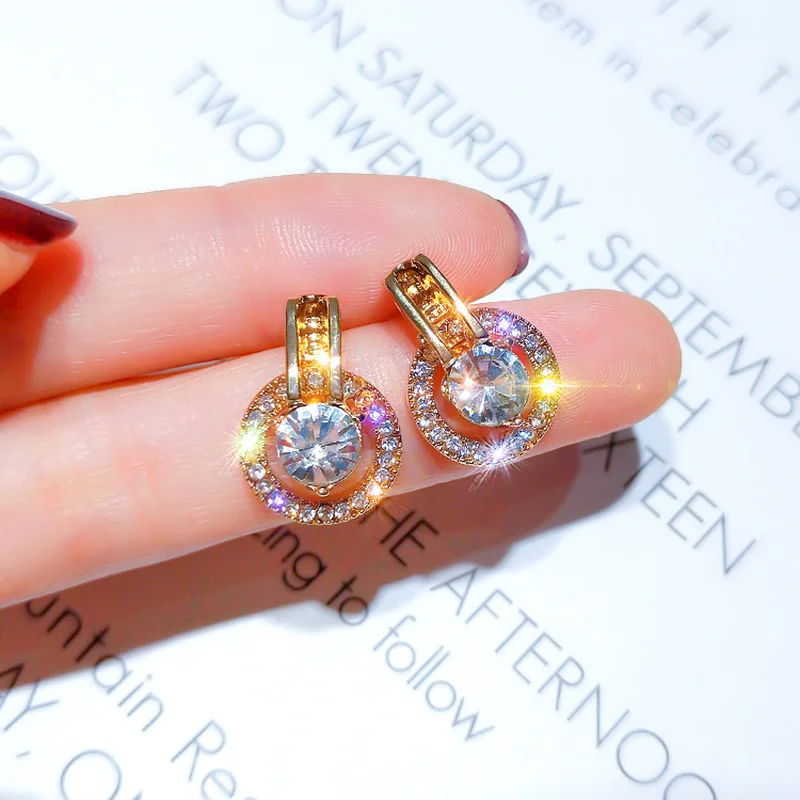 New Fashion Popular Rhinestone Circle Earrings for Women Temperament Personality Simple Versatile Korean Jewelry | Украшения и