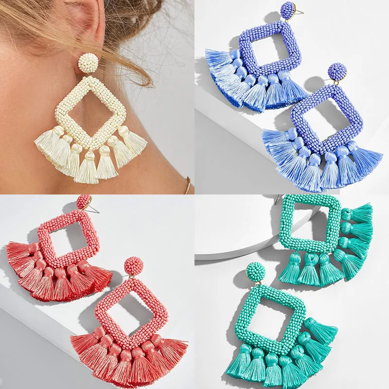 

Miwens Tassel Beads Geometric Colorful Big Drop Hanging Earrings Women 2019 New Party Statement Wholesale Factory Jewelry A513
