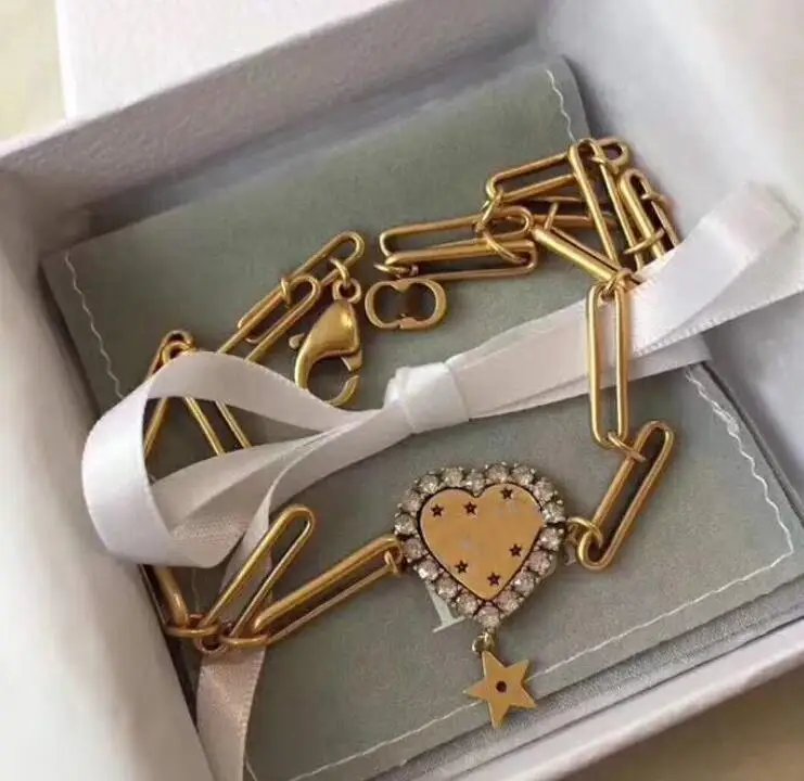 

Love rhinestone clavicle chain vintage style heart star white gem women jewelry