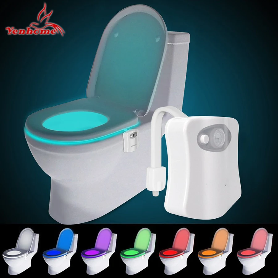 

Auto Sensor Activated Bathroom Toilet Night Light LED Motion With 8 Color Changing Battery Operated Washroom Smart Night Lamp