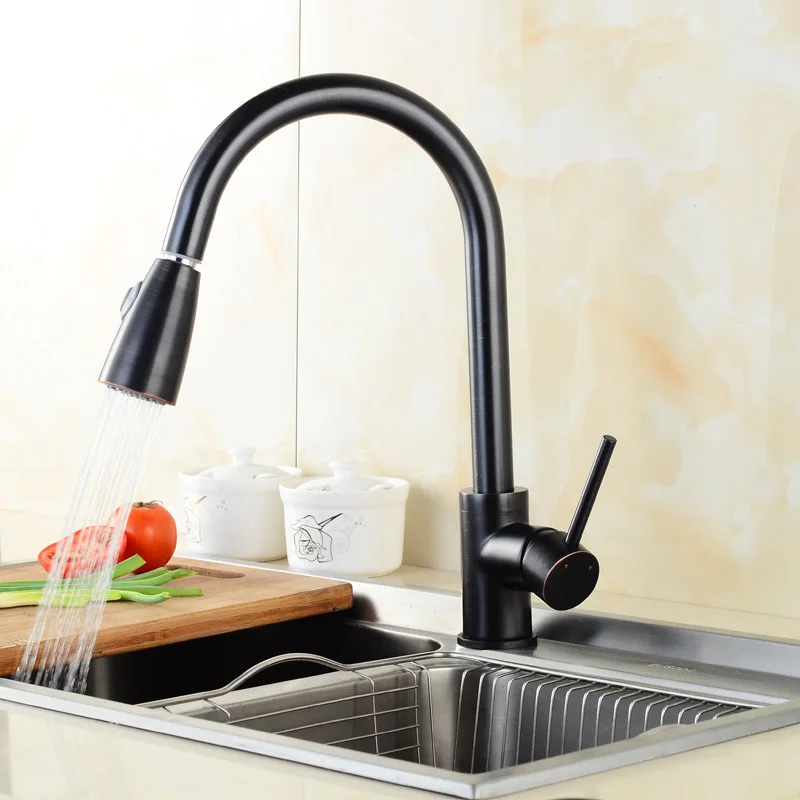Проволочный рисунок спрей черная краска Античная холодная и горячая вода Смешанная вода, чтобы вытащить кухонный кран блюдо водопроводный