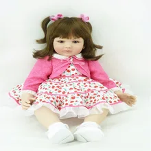 22 inch 55 cm Silicone baby reborn dolls, lifelike doll reborn babies toys Brown hair and brown eyes rose red coat baby