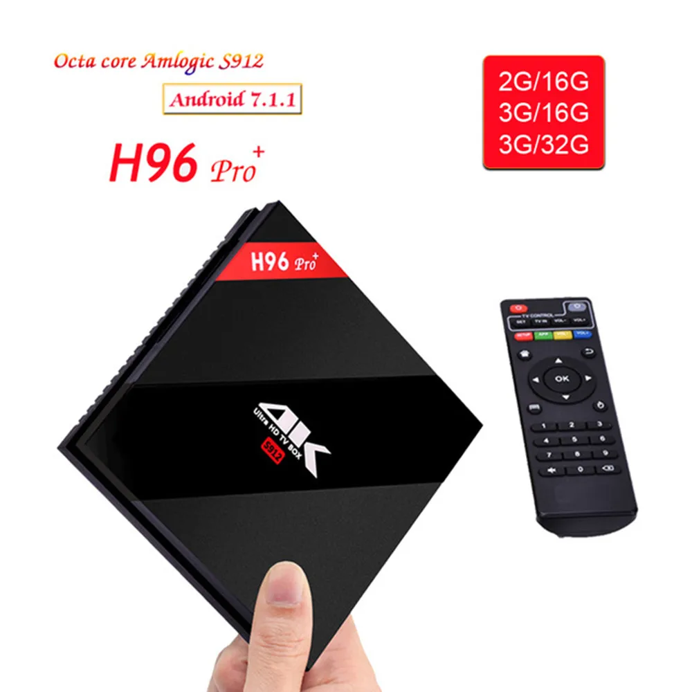 

H96 Pro Plus TV Box Smart Android 7.1 S912 BT4.1 Octa Core 4K 3GB / 32GB 1000LAN 2.4G 5.0G WiFi Media Player PK X92 TX9 PRO