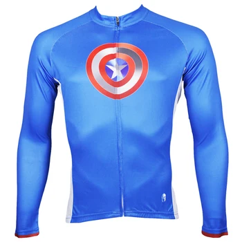 

Cool captain america sports jersey superhero cycling clothing blue long sleeve large size xxxl bicycle jersey for mens