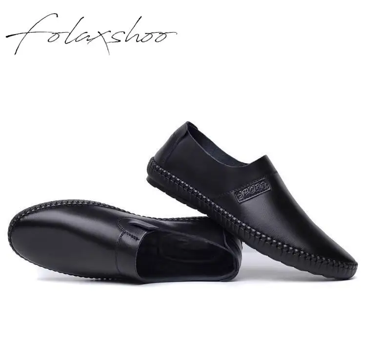 Folaxshoo Spring Autumn Pu Rubber Loafers Mens Shoes Casual Breathable Slip On Chaussures Hommes huismerk kopen in de aanbieding