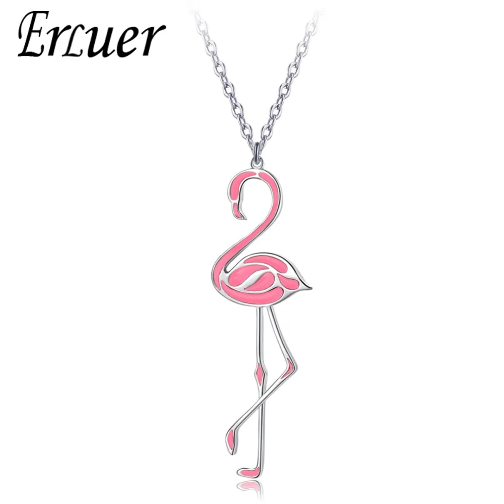 

ERLUER Fashion Queen Enamel Flamingos Necklaces & Pendants For Women Girls Top Quality Rose Silver color Chain Trendy Jewelry