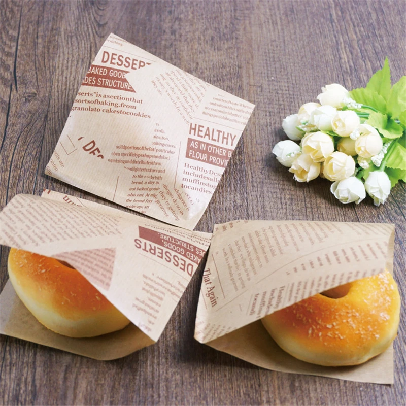 100pcs 12x12cm Food Oilproof Paper Bag Sandwich Donut Bread Bag Kraft Food Package Bakery Pastry Utensil